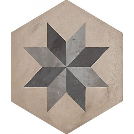Carrelage sol / mur hexagonal effet ciment motif étoile 25x21,6 cm TERRA STELLA HEXAGONAL - 25x21,6 cm - GRIS (vendu par boite de 1,17m2)