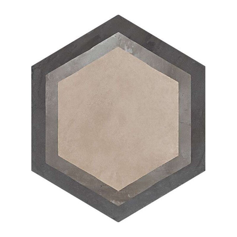 Carrelage sol / mur hexagonal effet ciment motif linéaire 25 x 21.6 cm TERRA CORNICE HEXAGONAL (vendu par boite de 1,17m2)