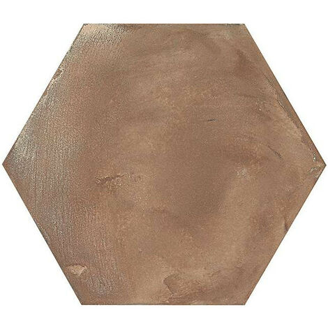 Carrelage sol / mur hexagonal effet ciment vieilli marron 25x21,6 cm TERRA ROSSO HEXAGONAL  (vendu par boite de 1,17m2)