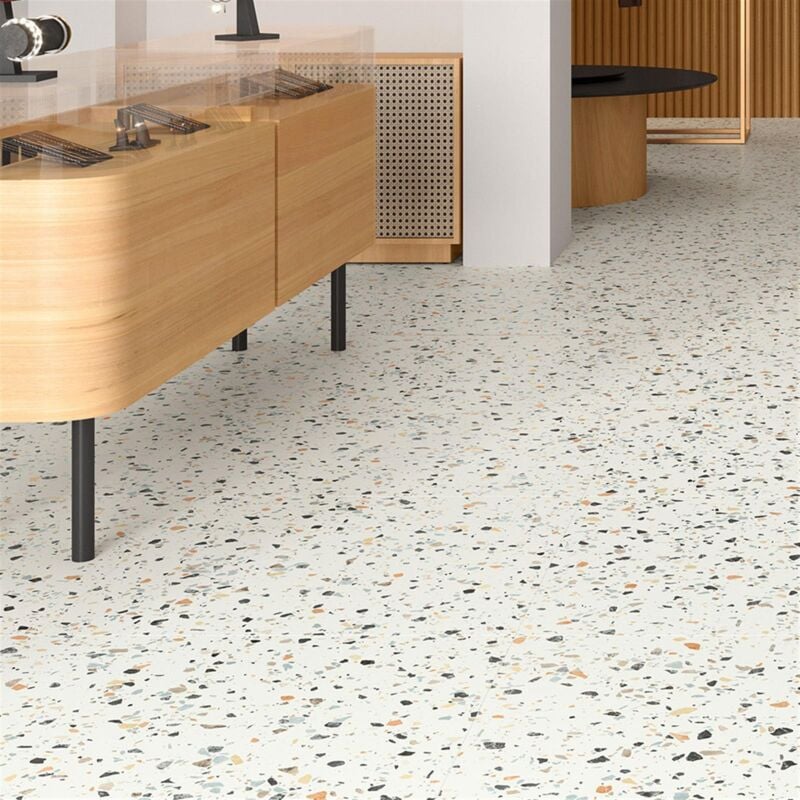 Carrelage sol /mur intérieur effet pierre terrazzo 80x80 cm - Flakes Funky