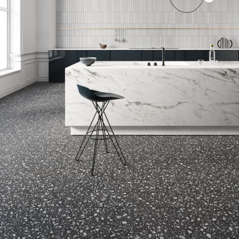 Carrelage sol / mur terrazzo multicouleur 18,6x18,6 cm CONFETTI NERO GRIGIO (vendu par boite de 0,45m2)