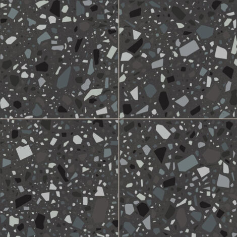 Carrelage sol / mur terrazzo multicouleur 18,6x18,6 cm CONFETTI NERO PETROLIO (vendu par boite de 0,45m2)