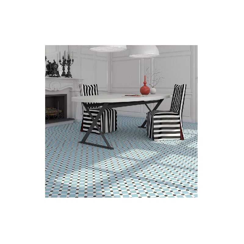 Carrelage grès effet carreau ciment 1900 Palau Celeste bleu clair , 20x20cm 20x20 cm Bleu clair - Satiné - boîte de 1 m2 - Gioia Materia