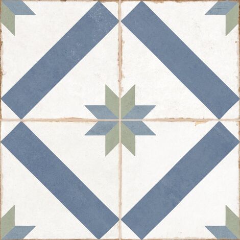 Carrelage style ciment étoile blanc et bleu OLD SCHOOL MARAU R10 45x45 cm - 1.42m²