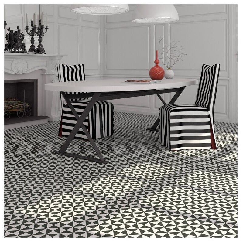 Carrelage grès cérame effet carreau de ciment 1900 terrades grafito 20x20cm 20x20 cm Noir et Blanc - Satiné - boîte de 1 m2 - Gioia Materia