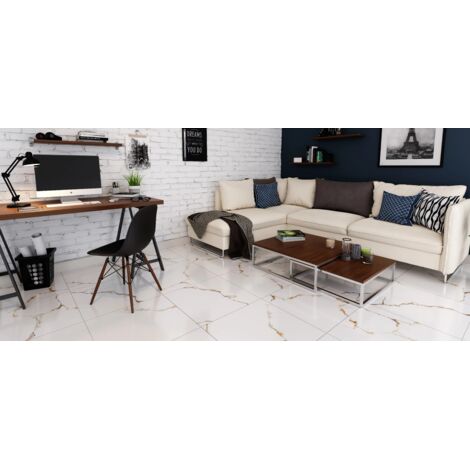 Carrelage taillé pour sol ou mur intérieur 60 cm x 120 cm - Torrence white