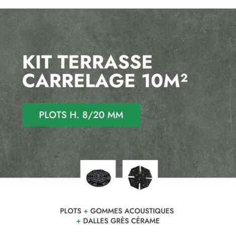 Carrelage terrasse 10m² – Dalles aspect ciment 60x60 cm – Épaisseur 8/20 mm – Installation rapide avec plots réglables