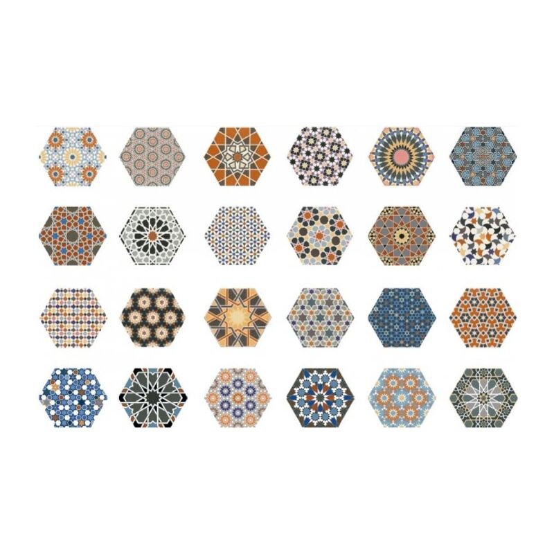 Carrelage tomette décorée style ciment andalusi mix 33x28.5 cm