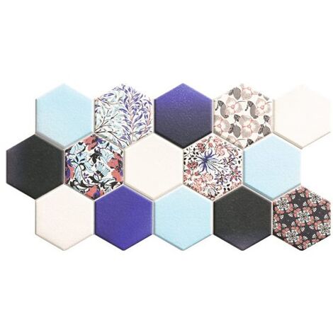 Carrelage tomette décorée style ciment bleu 26.5x51 cm HEX NOUVEAU BLUE - 0.95m²