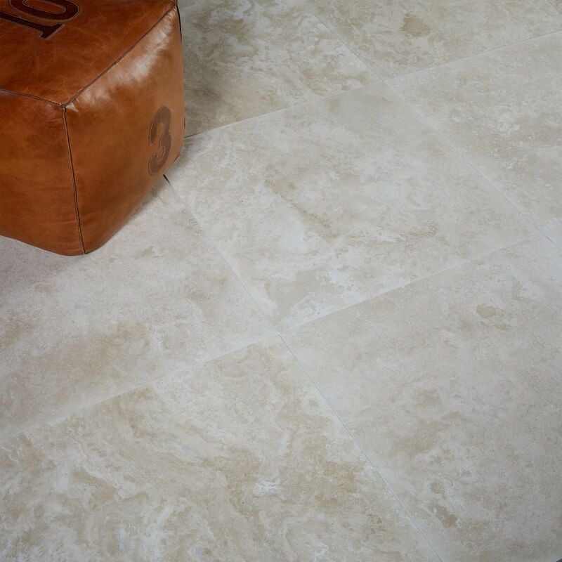Carrelage Travertin 1er choix adouci rebouché - 61x61x1,2 cm - Beige Light (vendu par dalle de 0,3721 m²)