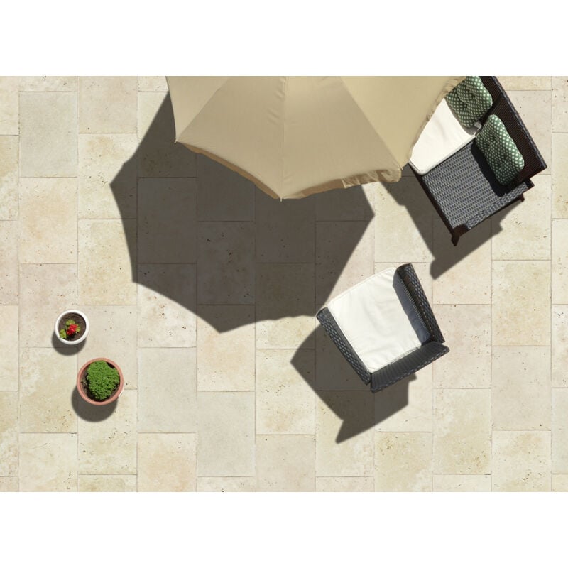 Stone By Stone - Carrelage Travertin 1er Choix - Crème - Opus 4x1,2cm - Vieilli - (0,74 m²)