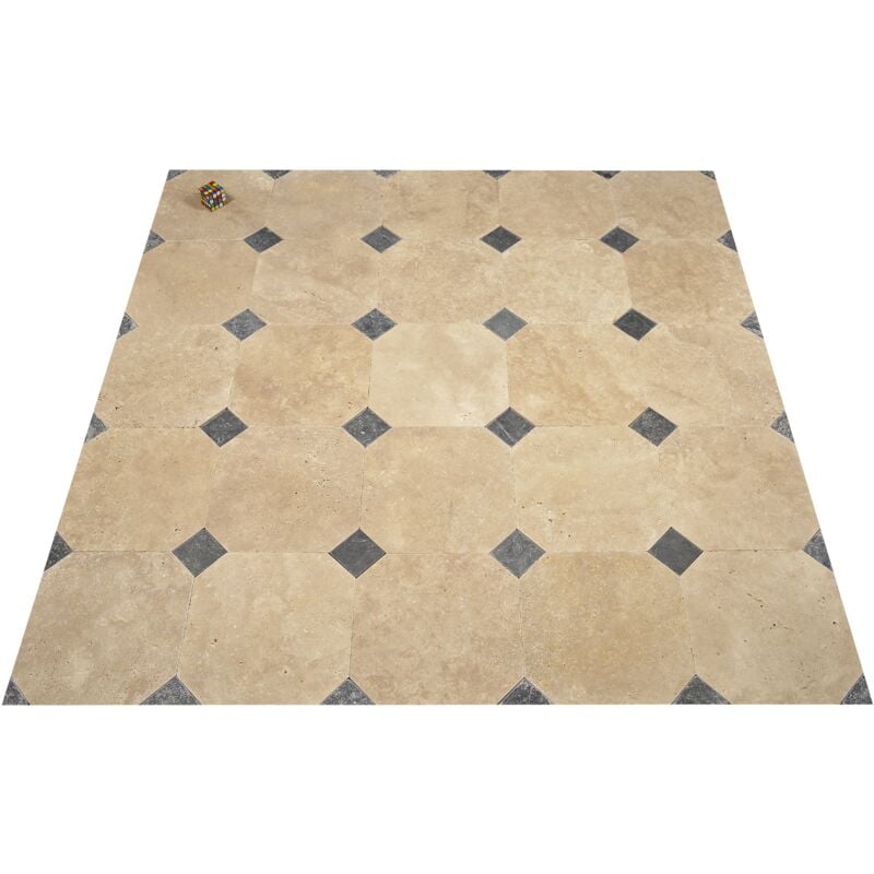 Stone By Stone - Carrelage Octogone Travertin 1er Choix - Crème - 25x25x1,2cm Octogone - Vieilli - (1 m²)