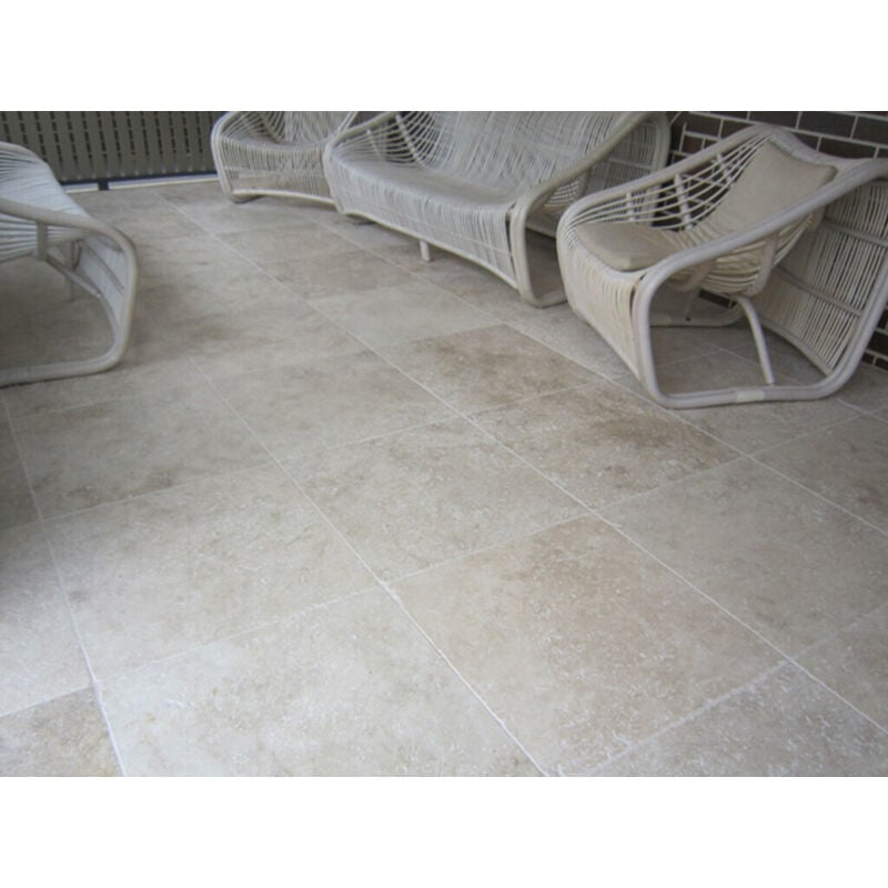 Stone By Stone - Carrelage Travertin 1er Choix - Crème - 61x61x1,2cm - Vieilli - (1 m²)