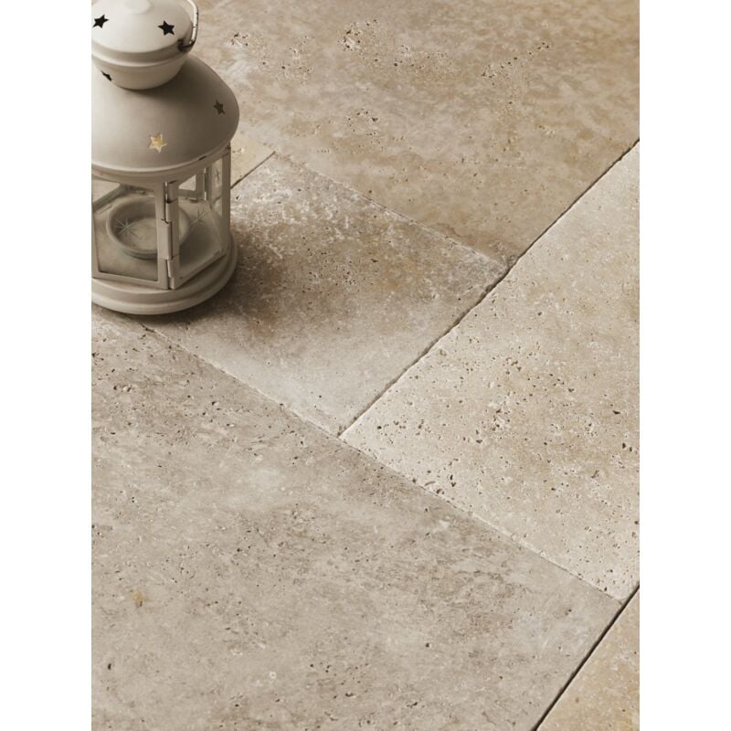 Stone By Stone - Carrelage Travertin 1er Choix - Mix Beige - Opus 4x1,2cm - Vieilli - (0,74 m²)
