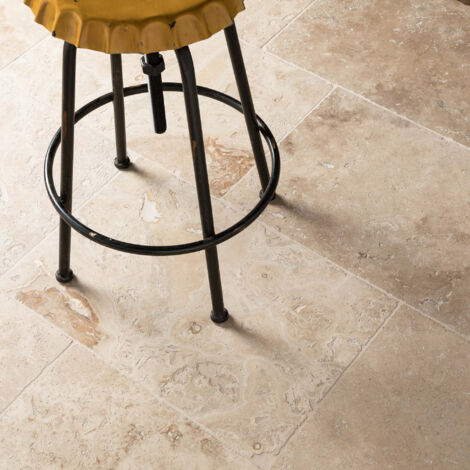 Carrelage travertin 2nd choix 61x40,6x1,2 cm – Beige mix – Surface 0,2476 m² – Pour intérieur et extérieur