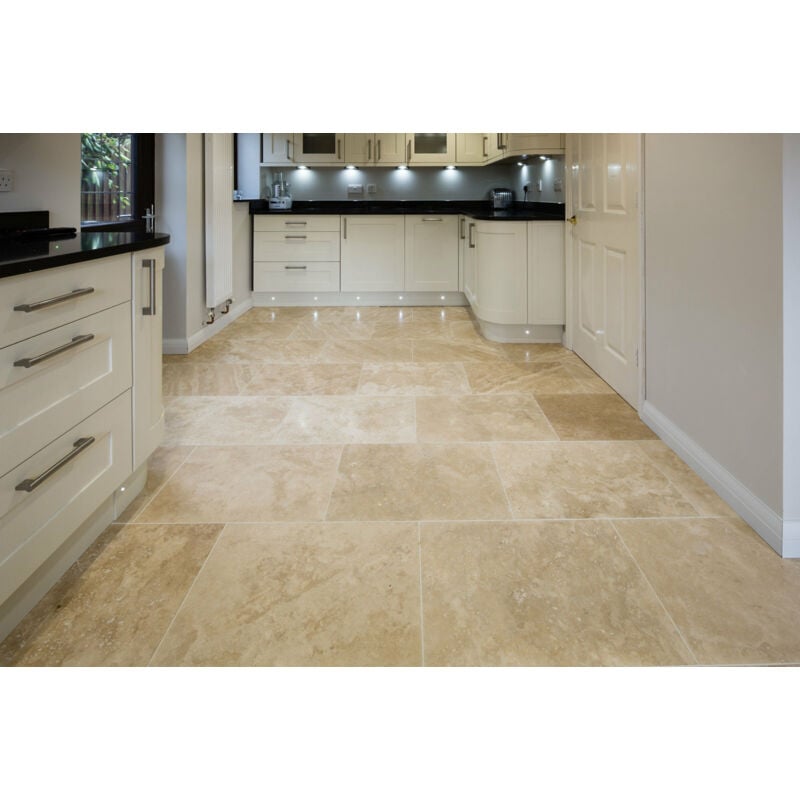Stone By Stone - Carrelage Travertin Adouci Rebouché - Crème - 61x61x1,2cm - Adouci Rebouché - (1 m²)