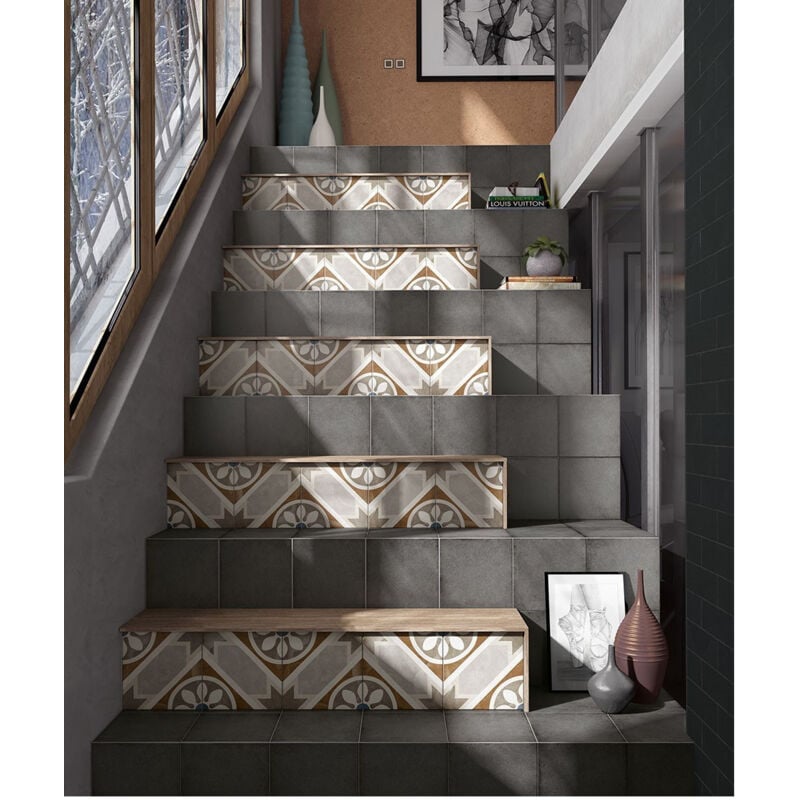 Carrelage grès cérame effet carreau ciment art nouveau uni 20x20 cm Gris Foncé, Anthracite - Mat - boîte de 1 m2 - Gioia Materia