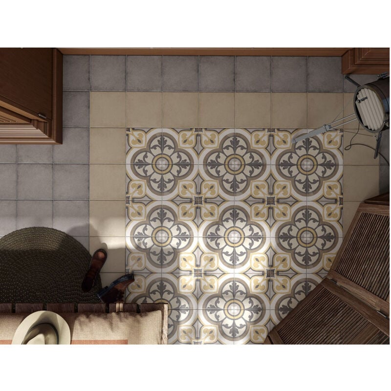 Carrelage grès cérame effet carreau ciment art nouveau uni 20x20 cm Greige (gris/beige) - Mat - boîte de 1 m2 - Gioia Materia