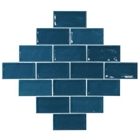 Carrelage Zellige bleu brillant 7.5x15 cm – Fini brillant pour décoration murale – Teinte océanique apaisante – El Barco