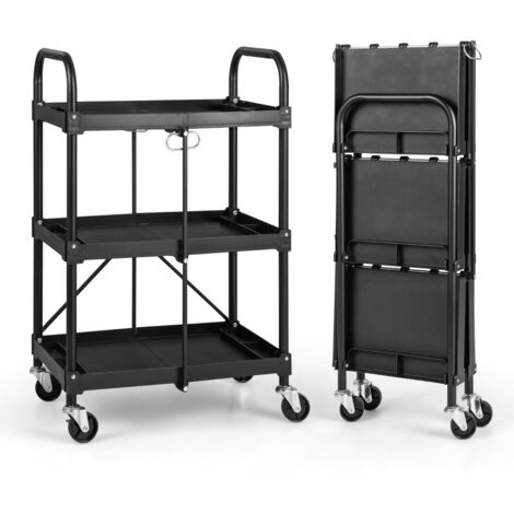 Carrello a 3 piani da cucina con ruote e corrimano universali Nero