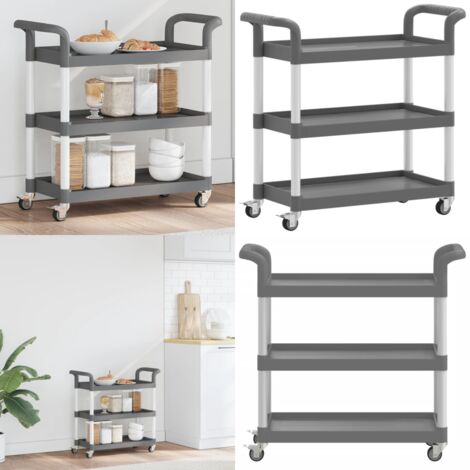 Carrello a 3 Ripiani Grigio 77x34x72 cm in Alluminio - Carrello da bar - Carrello porta oggetti