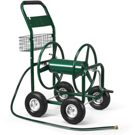 Carrello Avvolgitubo da Giardino，Avvolgitubo in Metallo con Ruote (Incluso il Cestello)