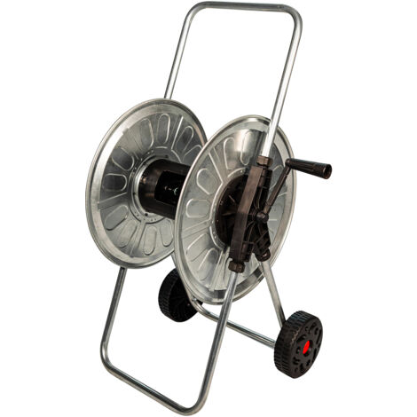 Carrello Avvolgitubo Manuale con Ruote 80 mt Tubo Ø1/2” in Acciaio Zincato Grigio Agrati
