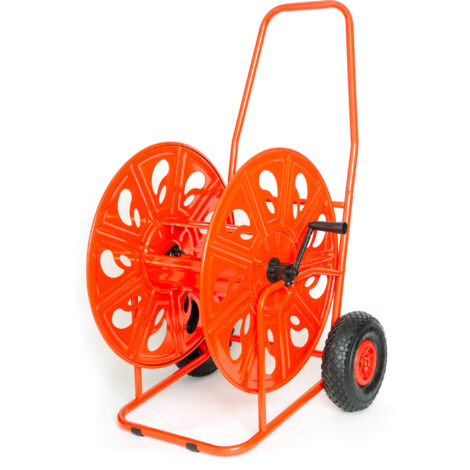 Carrello Avvolgitubo Manuale con Ruote Gonfiabili 140 mt Tubo Ø3/4” in Acciaio Verniciato Rosso Agrati
