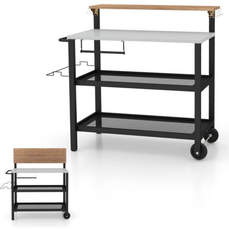 Carrello bar con piano ribaltabile per sacchetto della spazzatura Nero