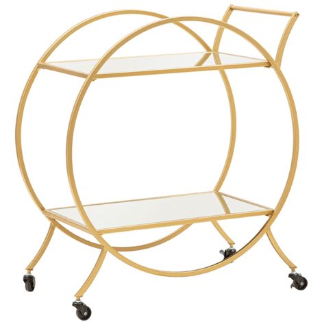 Carrello bar da salotto in metallo dorato con ripiani a specchio Globe