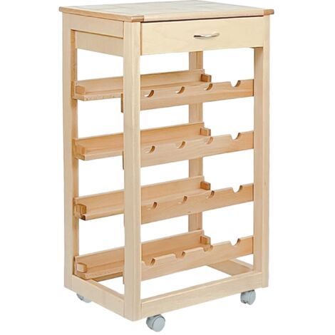 Carrello cantinetta LANDHELL in legno massello e piano in mattonelle NATURALE