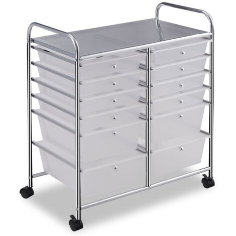 Carrello con 12 cassetti in plastica da ufficio e domestico 74x37x63cm Trasparente