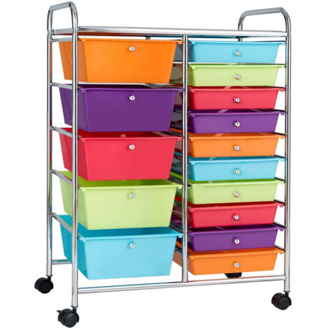Carrello con 15 cassetti impilabili contenitore con ruote carrello laterale coloratogiallo 625 x 37 x 87 cm colorato
