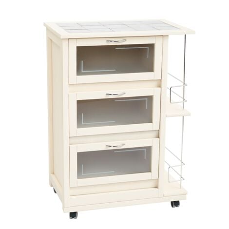 Carrello con ante a ribalta e portabottiglia LANDHELL Avorio