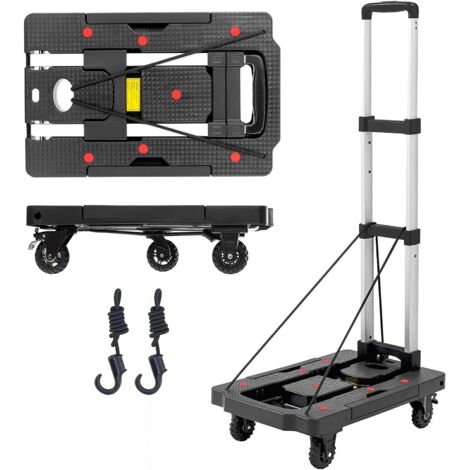 Carrello con piattaforma pieghevole, carrello da trasporto max. 150 kg, carrello manuale pieghevole con 5 ruote e 2 cinghie, maniglia telescopica, ruote girevoli a 360° con freno, rivestimento antisci
