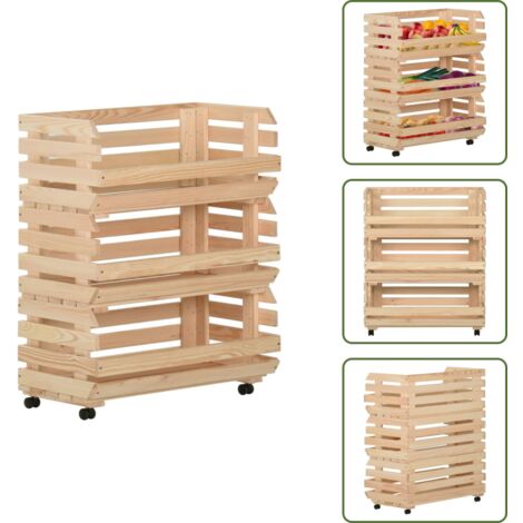 Carrello con ruote - vidaXL Carrello Portaverdure 77x30x80 cm in Legno Massello di Pino - Carrello da cucina in legno
