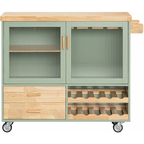 Carrello Cucina Con 2 Ante In Vetro Mobile Cucina Credenza Con Ruote 109x38x92cm Verde FKW114-GR SoBuy