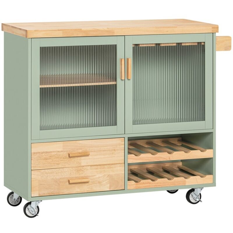 Carrello Cucina Con 2 Ante In Vetro Mobile Cucina Credenza Con Ruot...