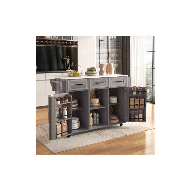 Jn.songs - Carrello Cucina con Rotelle Credenza da Cucina con Piano di Lavoro in Legno Allungabile Piedini Intercambiabili Iin Legno Massiccio