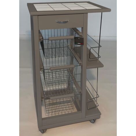 CARRELLO CUCINA IN LEGNO CON CASSETTI RUOTE SALVASPAZIO PORTAPANE PORTAFRUTTA Tortora