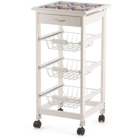 CARRELLO CUCINA LEGNO BIANCO PIANO VETRO DEC MATT