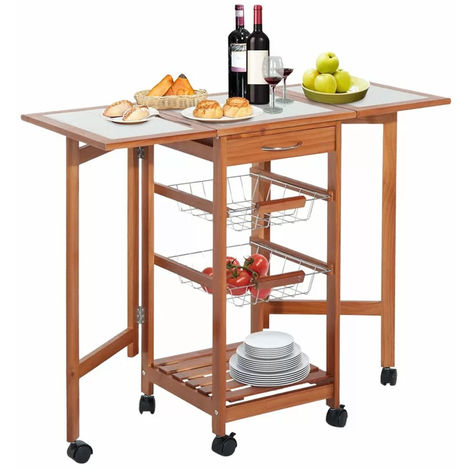 Carrello Cucina Legno 3 Cestelli Acciaio Cm.37X37X76H - Big House Shop