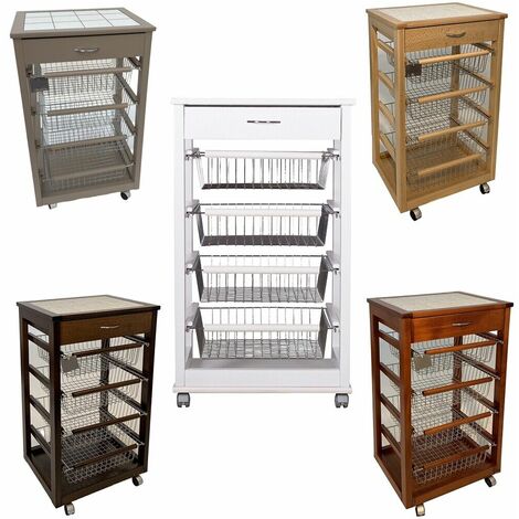 Carrello cucina legno per porta frutta verdura 4cestini cassetto ripiano mattonelle tortora-ciliegio-naturale-bianco-noce scuro - colorigenerali: TORTORA