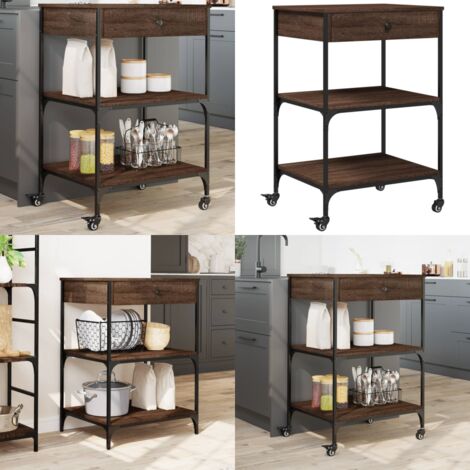Carrello Cucina Rovere Marrone 60x48x89,5 cm Legno Multistrato - Carrello da cucina marrone - Carrello da cucina in legno