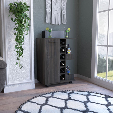 Carrello da bar in frassino con porta-bottiglie, ruote, dimensioni 82,1 cm L x 60 cm H x 60 cm P