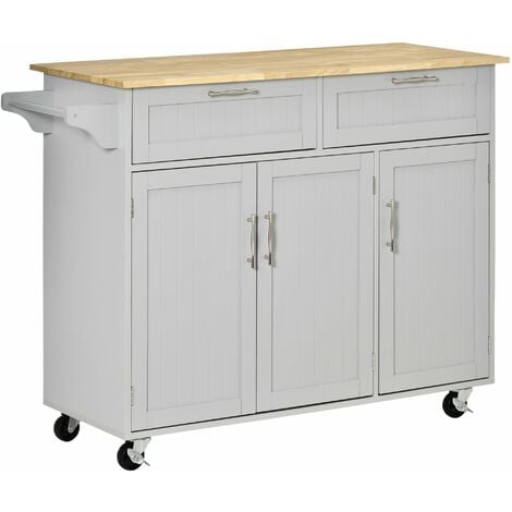 Carrello da Cucina 121x46x91 cm con Ruote in Legno Grigio