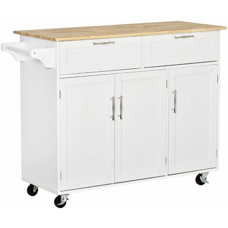 Carrello da Cucina 121x46x91 cm in Legno e MDF Bianco