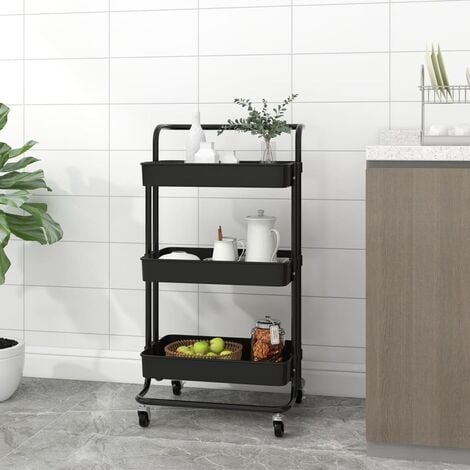 Carrello da Cucina 60x38x85,5 cm in Legno e Metallo Nero 7438648865584