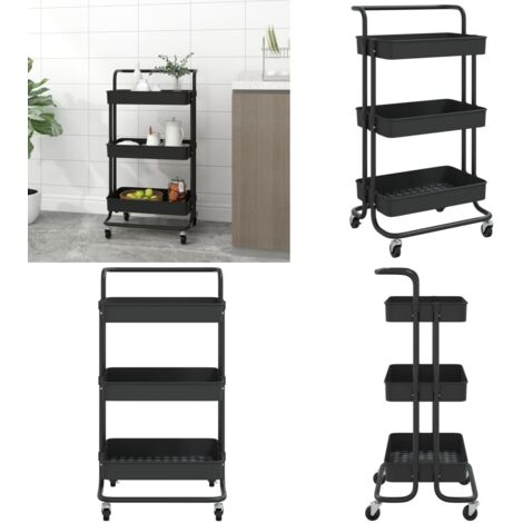 Carrello da Cucina 3 Ripiani Nero 42x35x85 cm Ferro e ABS - Carrello per casa - Carrello per ufficio