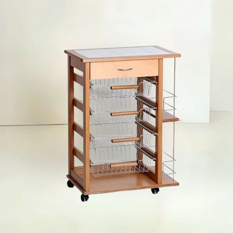 Carrello da cucina 4 cestini estraibili con ripiani porta bottiglie ed un cassetto Vesuvio colore rovere